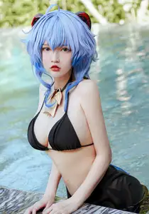 Coser Potato Godzilla's Alluring Ganyu Bikini Cosplay by the Pool-1