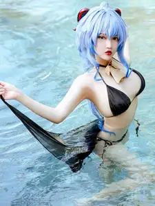 Coser Potato Godzilla's Alluring Ganyu Bikini Cosplay by the Pool-3