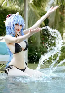 Coser Potato Godzilla's Alluring Ganyu Bikini Cosplay by the Pool-2