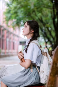 VGU No.142: Captivating Female Student in Uniform Captures Youthful Serenity-0