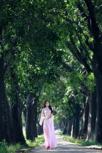 VGU No.150: Graceful Vietnamese Beauty in Pink Ao Dai on a Serene Path-3