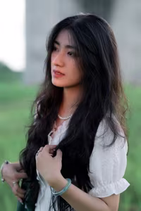 XVG No.21: Serene Moment - Asian Girl with Long Hair Immersed in Green Nature-1