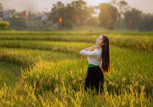 VGU No.32: Graceful Young Woman Amidst Golden Terraced Fields, Discover Vietnam's Cultural Beauty-4