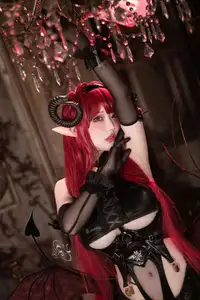 Coser Qie Qie Celia Transforms into Hindenburg: The Alluring Mystique of the Red-Haired Demoness in Unique Cosplay Photoshoot.-13