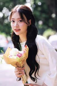 VGU No.131: Graceful young woman in traditional dress, timeless Vietnamese beauty against ancient brick.-14