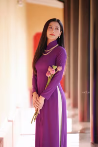 VGU No.71: Discover the Allure of Purple Ao Dai Lotus Flowers and Vietnamese Tradition.-1