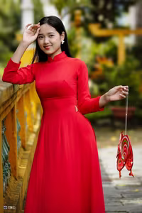 XVG No.15: The Beauty of Vietnam A Girl in Red Ao Dai with Traditional Lantern, an East Asian Cultural Symbol-0