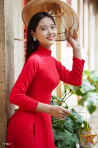XVG No.15: The Beauty of Vietnam A Girl in Red Ao Dai with Traditional Lantern, an East Asian Cultural Symbol-16
