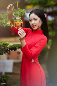 XVG No.15: The Beauty of Vietnam A Girl in Red Ao Dai with Traditional Lantern, an East Asian Cultural Symbol-9