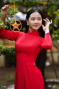 XVG No.15: The Beauty of Vietnam A Girl in Red Ao Dai with Traditional Lantern, an East Asian Cultural Symbol-5