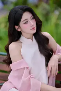 VGU No171: Vietnamese Beauty Graces a Flower Garden in Elegant Pink Ao Dai and Conical Hat-13
