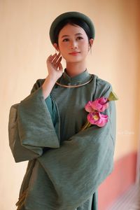 Traditional Vietnamese Soul: Elegant Lady in Ao Dai with Pink Lotus - 10000199719-1