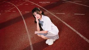 Young Schoolgirl in Uniform on Running Track - Fresh Youthful Beauty-2