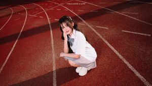 Young Schoolgirl in Uniform on Running Track - Fresh Youthful Beauty-5