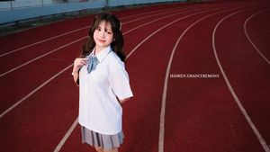 Young Schoolgirl in Uniform on Running Track - Fresh Youthful Beauty-3
