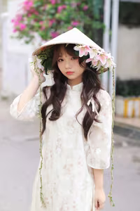 VGU No.143: Discover the Ethereal Beauty of a Vietnamese Girl in Ao Dai and Floral Conical Hat-13