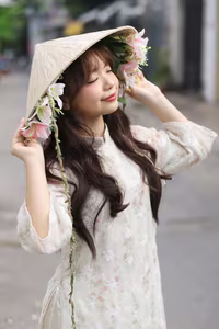 VGU No.143: Discover the Ethereal Beauty of a Vietnamese Girl in Ao Dai and Floral Conical Hat-7