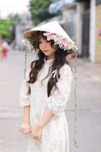 VGU No.143: Discover the Ethereal Beauty of a Vietnamese Girl in Ao Dai and Floral Conical Hat-1