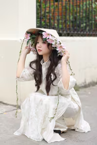 VGU No.143: Discover the Ethereal Beauty of a Vietnamese Girl in Ao Dai and Floral Conical Hat-16