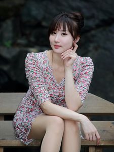 Yeon Da Bin: Adorable Korean Girl in Floral Dress Outdoors-4