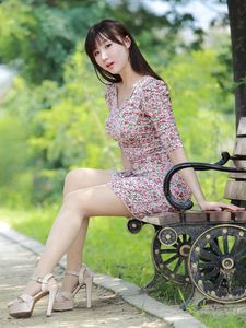Yeon Da Bin: Adorable Korean Girl in Floral Dress Outdoors-16