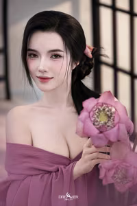 XVG No.53: Captivating Asian Beauty in Traditional Attire Amidst Serene Lotus Flowers.-0