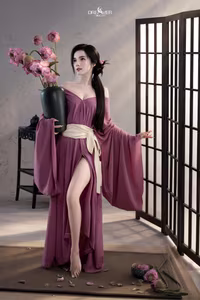 XVG No.53: Captivating Asian Beauty in Traditional Attire Amidst Serene Lotus Flowers.-6