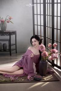 XVG No.53: Captivating Asian Beauty in Traditional Attire Amidst Serene Lotus Flowers.-9