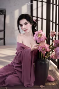 XVG No.53: Captivating Asian Beauty in Traditional Attire Amidst Serene Lotus Flowers.-3