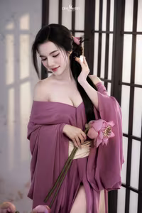 XVG No.53: Captivating Asian Beauty in Traditional Attire Amidst Serene Lotus Flowers.-2