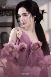 XVG No.53: Captivating Asian Beauty in Traditional Attire Amidst Serene Lotus Flowers.-8