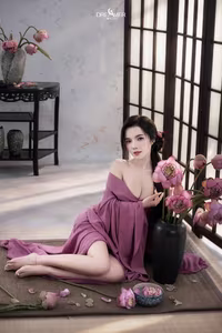 XVG No.53: Captivating Asian Beauty in Traditional Attire Amidst Serene Lotus Flowers.-10