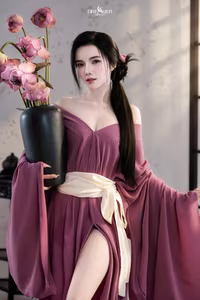 XVG No.53: Captivating Asian Beauty in Traditional Attire Amidst Serene Lotus Flowers.-1