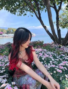 Beautiful Girl with Trendy Red Dip Dye Hair Style-4