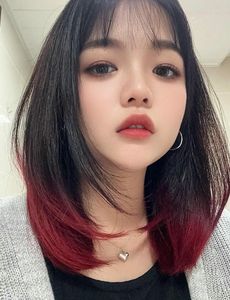 Beautiful Girl with Trendy Red Dip Dye Hair Style-2