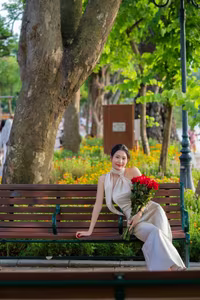 VGU No.59: Elegant Vietnamese Beauty by the Lake with Red Roses-14