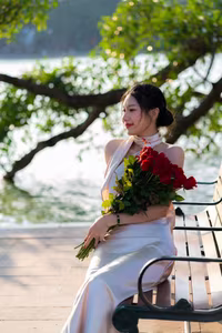 VGU No.59: Elegant Vietnamese Beauty by the Lake with Red Roses-7