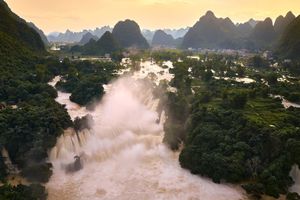 Ban Gioc Waterfall in Autumn Majestic Scenery Rushing White Waters Amidst Cao Bang Mountains-12