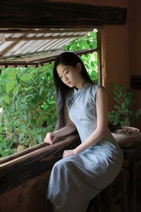 XVG No.43: Discover the captivating elegance of an Asian young woman in a pensive moment by the window.-4