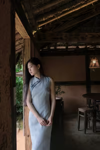 XVG No.43: Discover the captivating elegance of an Asian young woman in a pensive moment by the window.-8