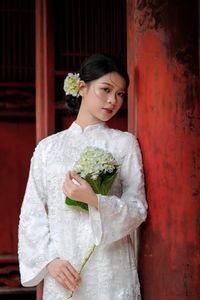 Elegant Vietnamese Woman Portrait Traditional Dress Ancient Architecture-12