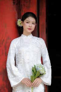 Elegant Vietnamese Woman Portrait Traditional Dress Ancient Architecture-8
