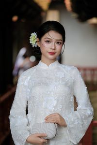 Elegant Vietnamese Woman Portrait Traditional Dress Ancient Architecture-6
