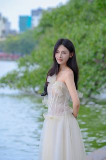 Graceful Girl in White Dress by the Lake | Elegant Beauty Outdoor Photoshoot 1000018051-0