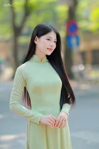 XVG No.48: Vietnamese Ao Dai Beauty Graceful Girl with Flowers and Bicycle on Historic Street-1