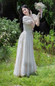Elegant Beauty: Gentle Girl in Vintage Dress Amidst Dreamy Flower Garden-2