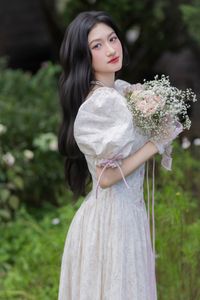 Elegant Beauty: Gentle Girl in Vintage Dress Amidst Dreamy Flower Garden-4