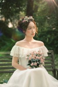 Ethereal Beauty: Girl in White Dress, Flower Crown, Poetic Nature Scene-7