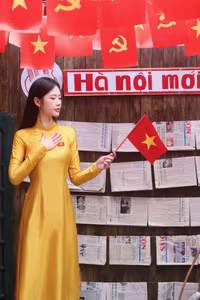 VGU No.114: Radiant Yellow Ao Dai Amidst Lotus Blooms, Embodying Vietnamese Grace-3