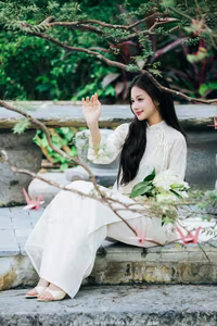VGU No.131: Explore the Ethereal Beauty of a Vietnamese Lady in White Ao Dai with Lilies-7